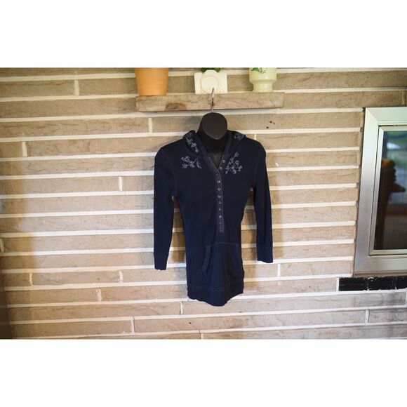 VTG Y2K Abercrombie Fitch Henley hoodie 3/4 sleeve floral embroidered bella swan - Picture 5 of 11